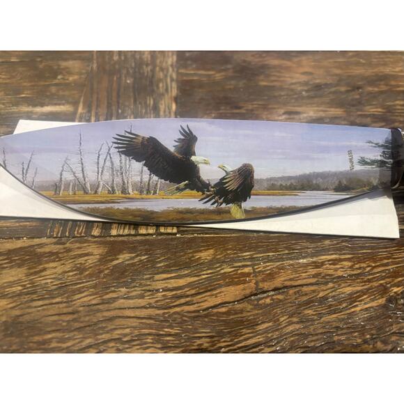 12” Bowie Stainless Knife w/ Painted Bald Eagles on Blade & carved on Handle - Picture 3 of 9